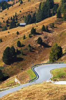 Beautiful landscape from Gardena Pass in Val Gardena region, Dolomites, Italy