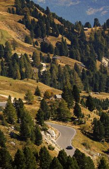 Beautiful landscape from Gardena Pass in Val Gardena region, Dolomites, Italy