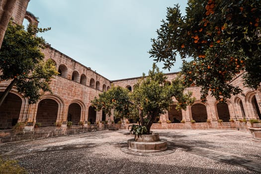 View of a Medieval Cloister in Extremadura, Spain.