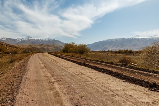 A367 highway passing in the Chui region of Kyrgyzstan near the village of Kojomkul.