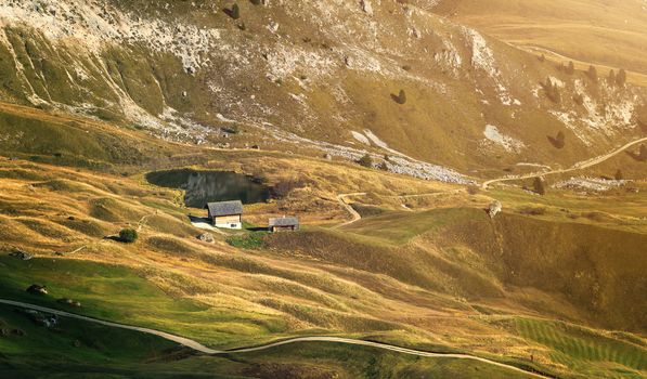 Beauiful valley view from seceda, Dolomites, Italy, Europe