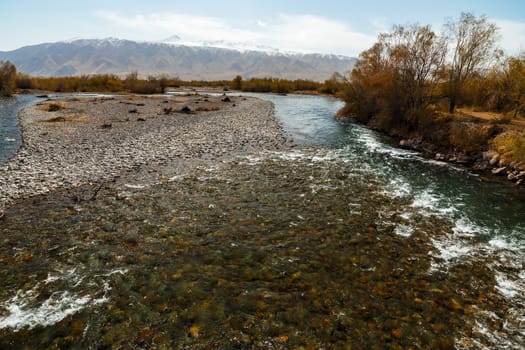 West Karakol River. Mountain river in the Suusamyr Valley in Kyrgyzstan.