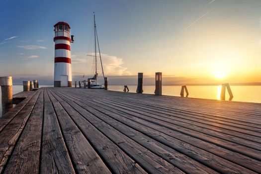 Lighthouse at sunset, Podersdorf am see, Austria