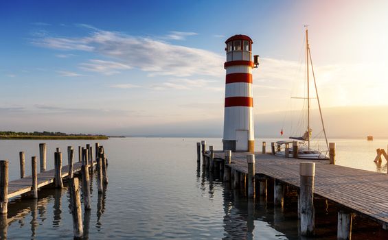 Lighthouse at sunset, Podersdorf am see, Austria