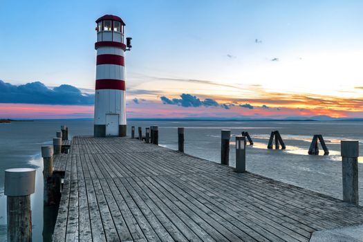 Frozen Neusiedler am See, lighthouse, Austria