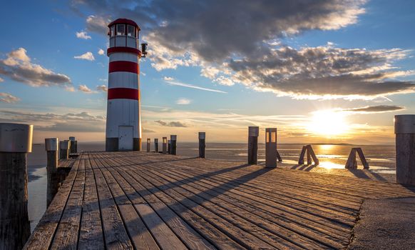 Lighthouse at sunset, Podersdorf am see, Austria