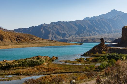Naryn river in the mountains of Kyrgyzstan.
