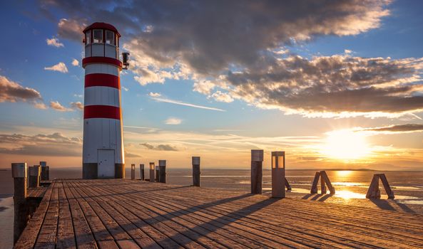 Lighthouse at sunset, Podersdorf am see, Austria