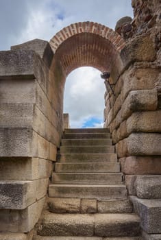 One of the entrances to the Antique Roman Theatre in Merida. The Archaeological Ensemble of Merida is declared a UNESCO World Heritage Site Ref 664
