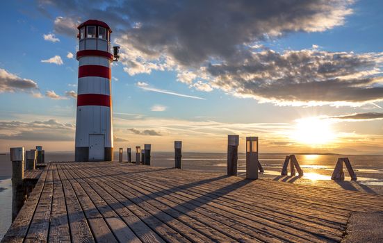 Lighthouse at sunset, Podersdorf am see, Austria