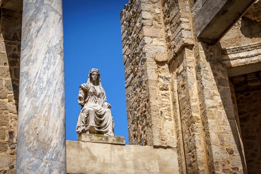 Sculpture of Ceres at an ancient theatre in Merida.The Archaeological Ensemble of Merida is declared a UNESCO World Heritage Site Ref 664