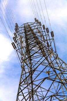 high voltage electric transmission iron tower with high voltage power lines