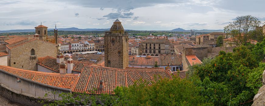 Panoramic view of the Trujillo medieval town in Spain.