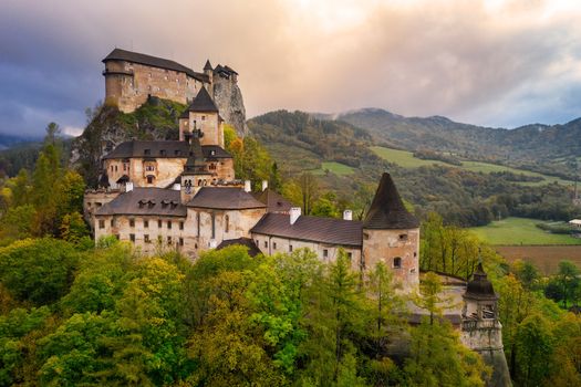 Beautiful Orava castle in Oravsky Podzamok in Slovakia. Morning landscape.