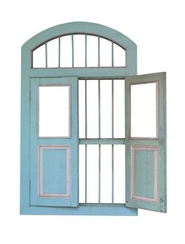 Light green color old wood windows. isolated on white background. Save with clipping path