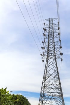 high voltage electric transmission iron tower with high voltage power lines