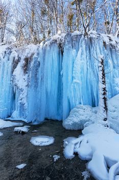 Frozen waterfall at plitvice lakes, Croatia