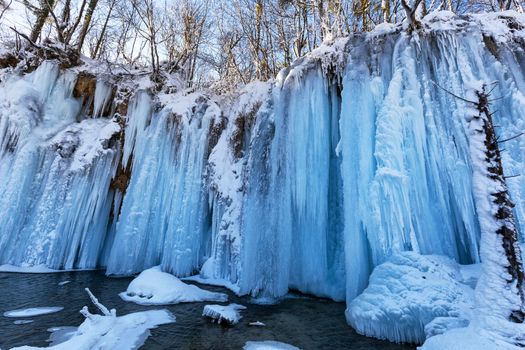 Frozen waterfall at plitvice lakes, Croatia