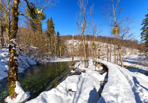 Plitvice lakes during winter, Croatia, Europe