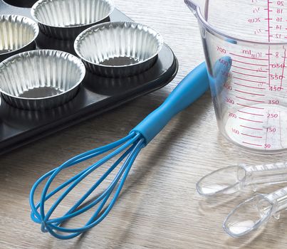 Bakery Kitchen tools on wooden background