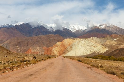 mountain road in Jumgal District of Kyrgyzstan, mountain landscape