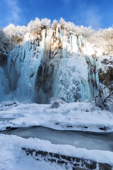 Frozen waterfall at plitvice lakes, Croatia