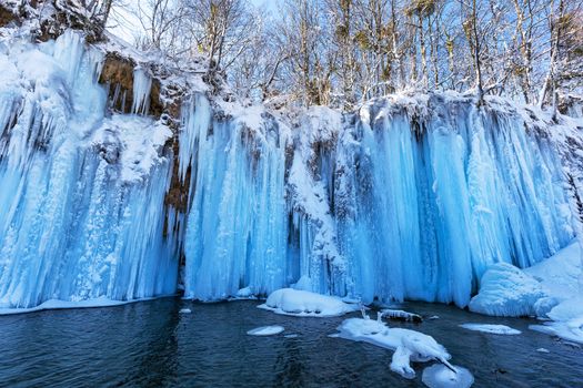 Frozen waterfall at plitvice lakes, Croatia