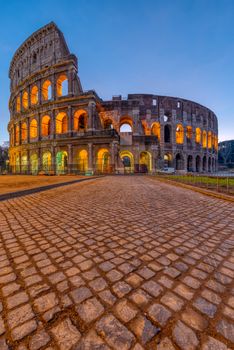 The famous Colosseum in Rome at dawn