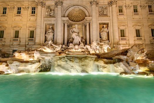 The famous Fontana di Trevi in Rome at night