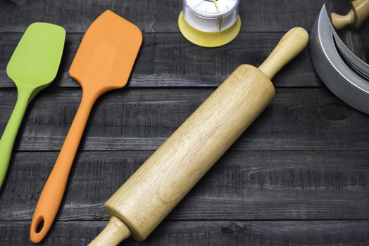 Bakery And Cooking Tools with kitchen timekeeping on wood table