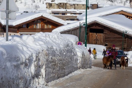 Hinterglemm Austria, cleaned roads from big snow during winter