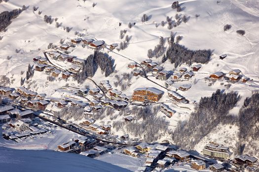 Ski resort Saalbach-Hinterglemm Leogang Fieberbrunn (Austria), aerial view