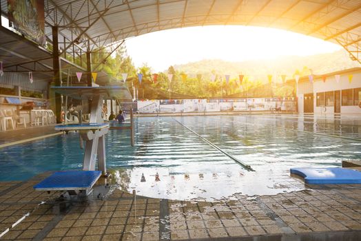 Swiming pool and jumping stand