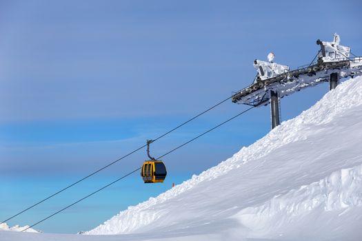 Ski resort. Gondola lift. Cabin of ski-lift in the ski resort