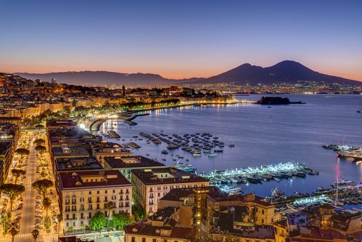 Naples and Mount Vesuvius in Italy before sunrise