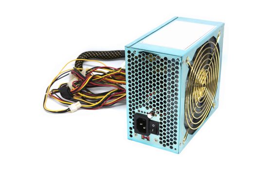 500W Power supply unit with cable and switch I O, green color for full ATX Tower case PC have big fan for cool ioslated on white background