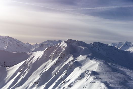 Winter snow covered mountain peaks in Europe. Great place for winter sports