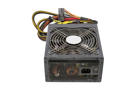850W Power supply unit with cable and switch I O, black color for full ATX Tower case PC have big fan for cool ioslated on white background