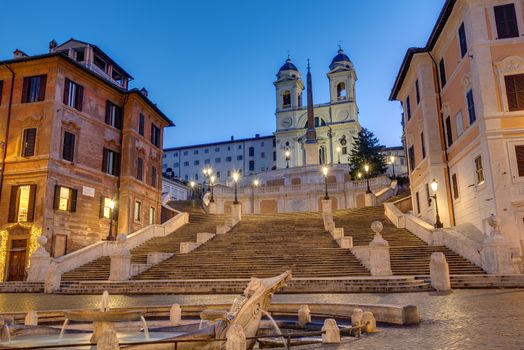 The empty Spanish Steps in Rome at dawn