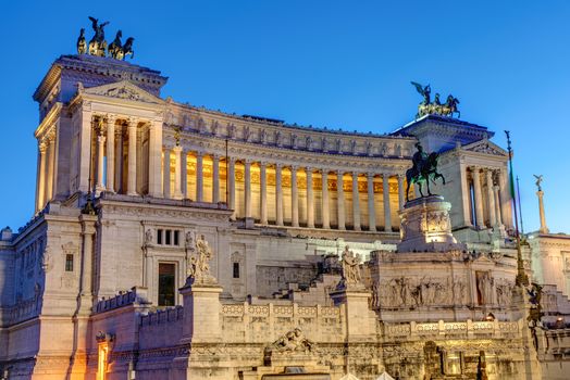 The Victor Emmanuel II National Monument in Rome, Italy, at twilight