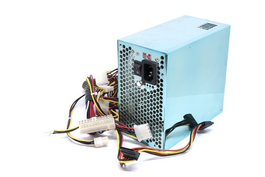 500W Power supply unit with cable and switch I O, green color for full ATX Tower case PC have big fan for cool ioslated on white background