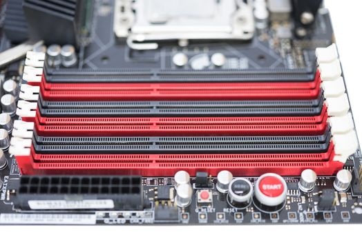 Memory slots on motherboard with CPU and chipset 