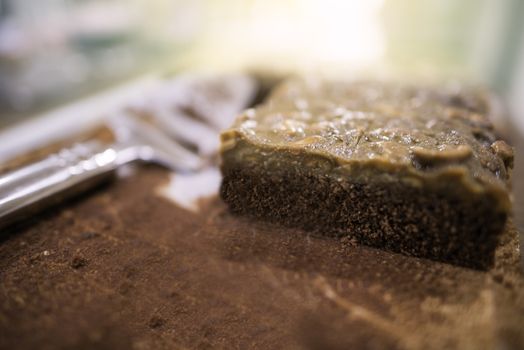 Cashews nut toffee cake soft focus selective cake