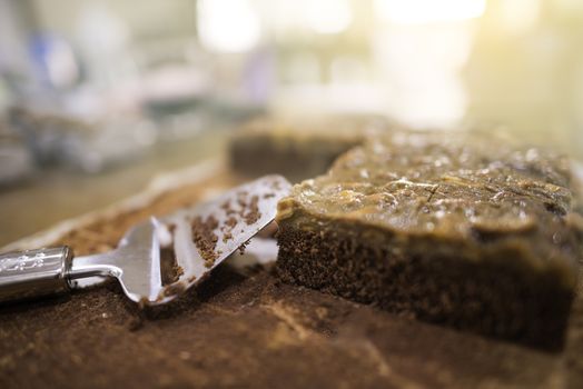 Cashews nut toffee cake soft focus selective cake