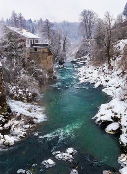 Beautiful and magic waterfalls during winter at Slunj, Croatia, Europe