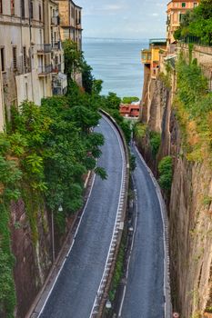 Steep gorge with road seen in Sorrento, Italy