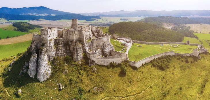 Aerial view of Spis castle (Spišský hrad), medieval castle, Slovakia, Europe