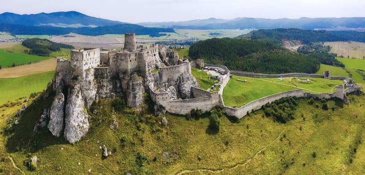 Aerial view of Spis castle (Spišský hrad), medieval castle, Slovakia, Europe