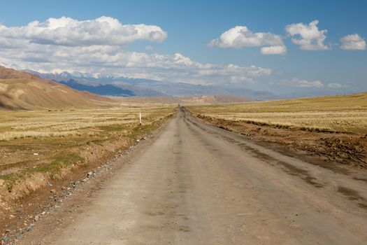 A 367 highway, passing in the Naryn region, Kyrgyzstan, near the village of Uzunbulak Kochkor District, mountain road.
