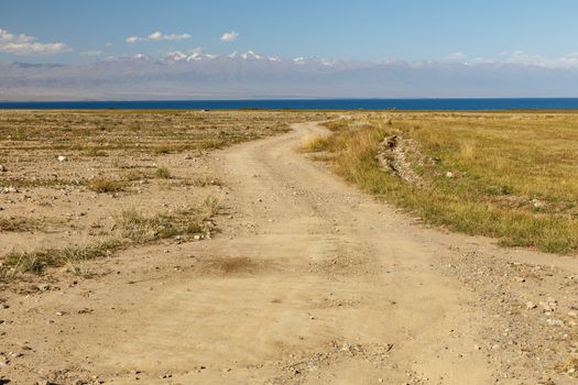winding road to Issyk-Kul Lake, the largest lake in Kyrgyzstan